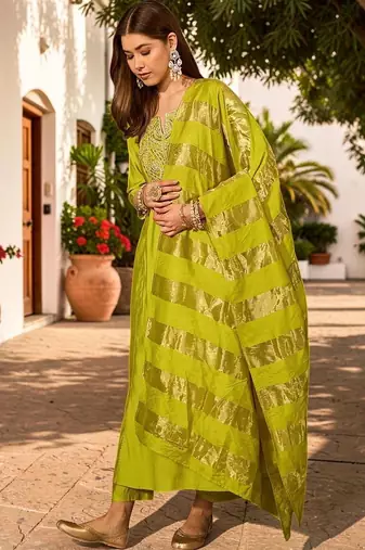 Women Ethnic Motifs Embroidered Regular Sequinned Kurta with Trousers & With Dupatta