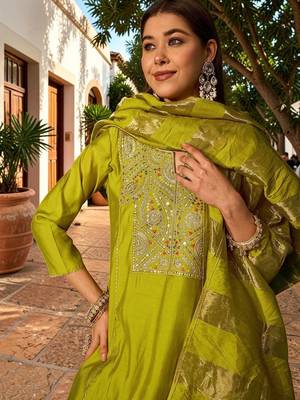 Women Ethnic Motifs Embroidered Regular Sequinned Kurta with Trousers & With Dupatta 7