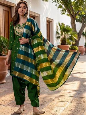 Women Ethnic Motifs Embroidered Regular Kurta with Patiala & With Dupatta 1