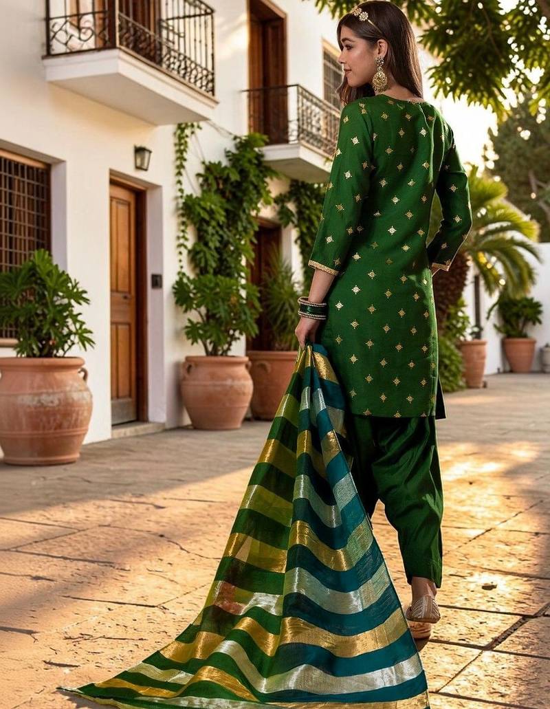 Women Ethnic Motifs Embroidered Regular Kurta with Patiala & With Dupatta
