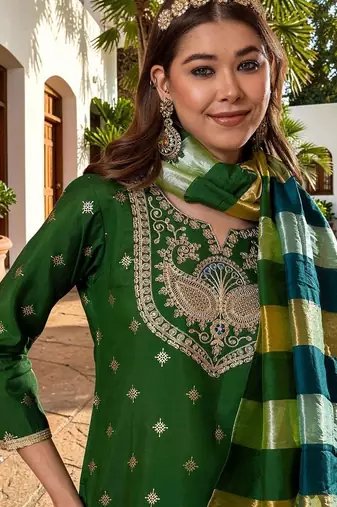 Women Ethnic Motifs Embroidered Regular Kurta with Patiala & With Dupatta