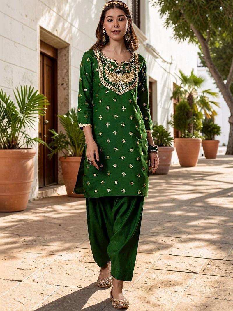 Women Ethnic Motifs Embroidered Regular Kurta with Patiala & With Dupatta
