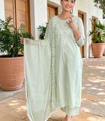 Women Ethnic Motifs Embroidered Pure Cotton Kurta with Palazzos & With Dupatta
