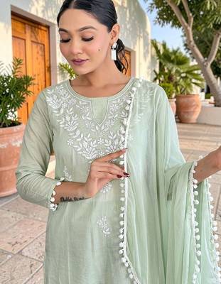 Women Ethnic Motifs Embroidered Pure Cotton Kurta with Palazzos & With Dupatta 2