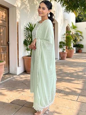 Women Ethnic Motifs Embroidered Pure Cotton Kurta with Palazzos & With Dupatta 3