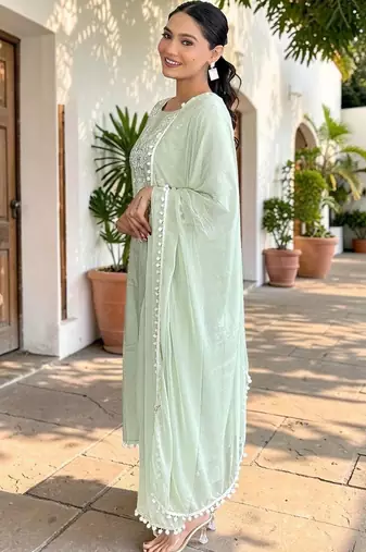 Women Ethnic Motifs Embroidered Pure Cotton Kurta with Palazzos & With Dupatta