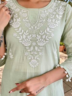 Women Ethnic Motifs Embroidered Pure Cotton Kurta with Palazzos & With Dupatta 5