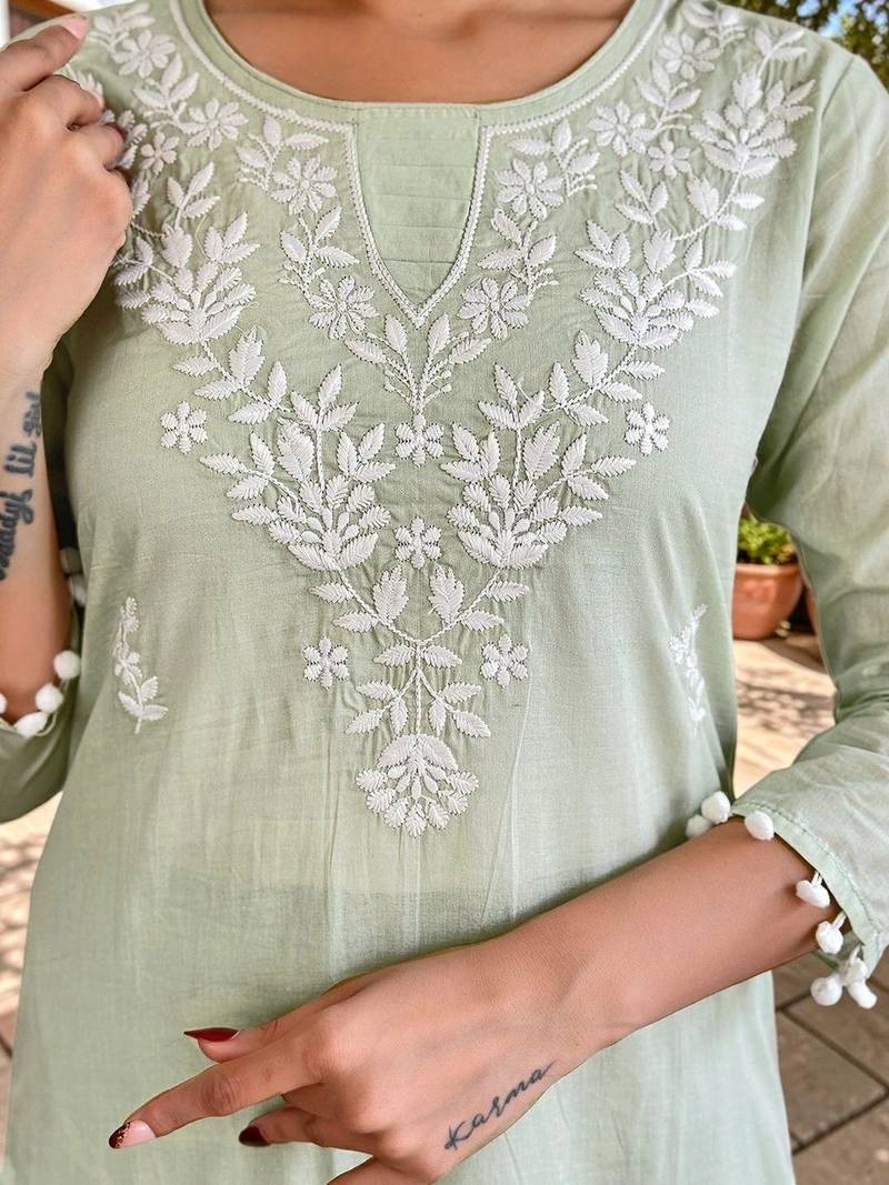 Women Ethnic Motifs Embroidered Pure Cotton Kurta with Palazzos & With Dupatta