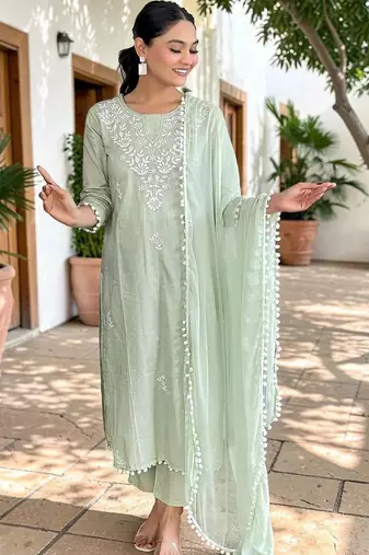 Women Ethnic Motifs Embroidered Pure Cotton Kurta with Palazzos & With Dupatta