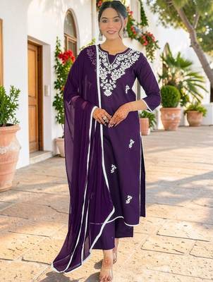 Women Ethnic Motifs Regular Work Pure Cotton Kurta with Trousers & With Dupatta 1