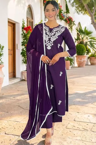 Women Ethnic Motifs Regular Work Pure Cotton Kurta with Trousers & With Dupatta