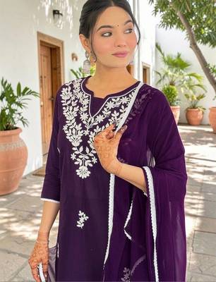 Women Ethnic Motifs Regular Work Pure Cotton Kurta with Trousers & With Dupatta 2