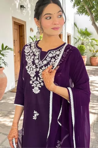 Women Ethnic Motifs Regular Work Pure Cotton Kurta with Trousers & With Dupatta