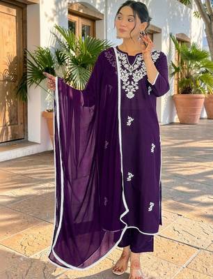 Women Ethnic Motifs Regular Work Pure Cotton Kurta with Trousers & With Dupatta 3