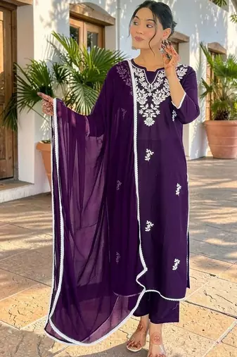Women Ethnic Motifs Regular Work Pure Cotton Kurta with Trousers & With Dupatta