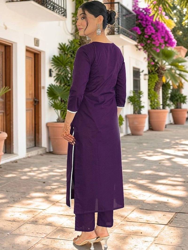 Women Ethnic Motifs Regular Work Pure Cotton Kurta with Trousers & With Dupatta