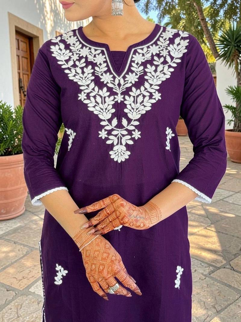 Women Ethnic Motifs Regular Work Pure Cotton Kurta with Trousers & With Dupatta