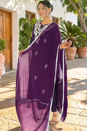Women Ethnic Motifs Regular Work Pure Cotton Kurta with Trousers & With Dupatta