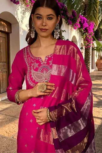 Women Ethnic Motifs Embroidered Regular Kurta with Patiala & With Dupatta