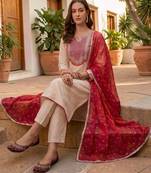 Women Ethnic Motifs Embroidered Regular Thread Work Kurta with Trousers & With Dupatta