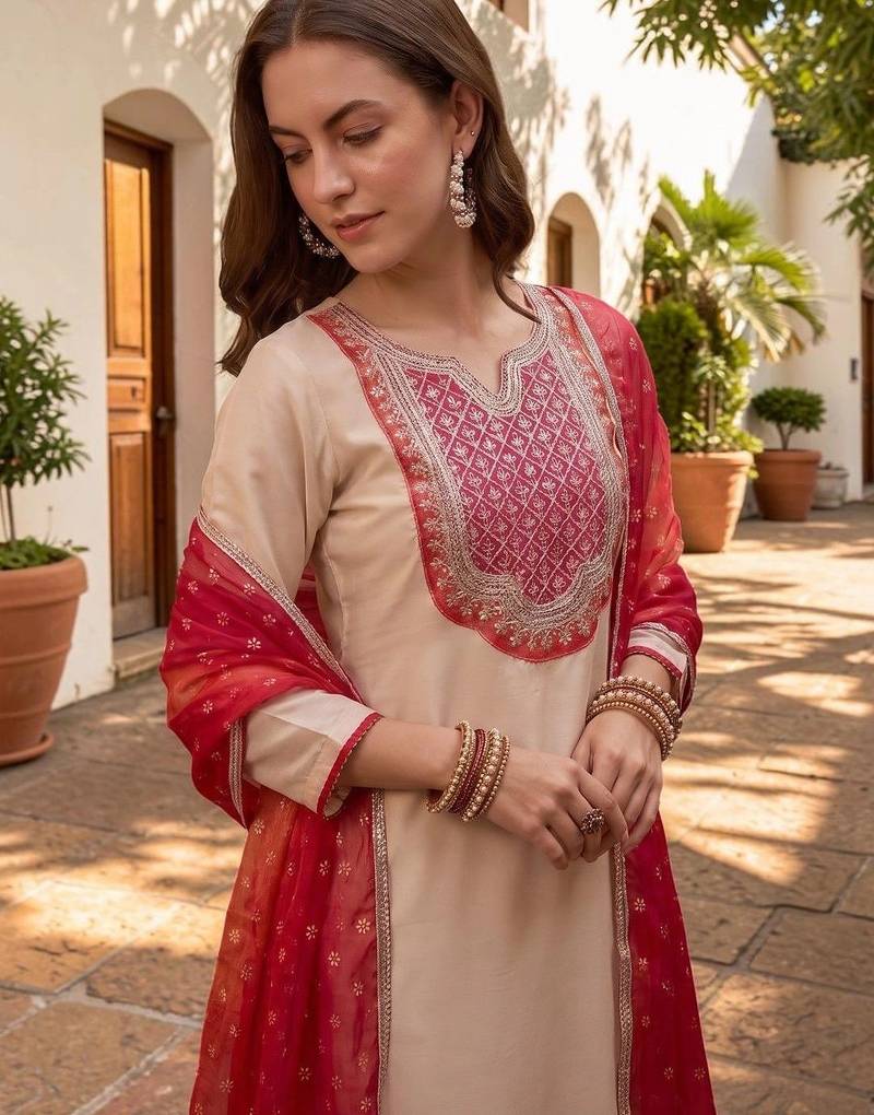 Women Ethnic Motifs Embroidered Regular Thread Work Kurta with Trousers & With Dupatta