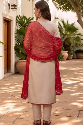 Women Ethnic Motifs Embroidered Regular Thread Work Kurta with Trousers & With Dupatta