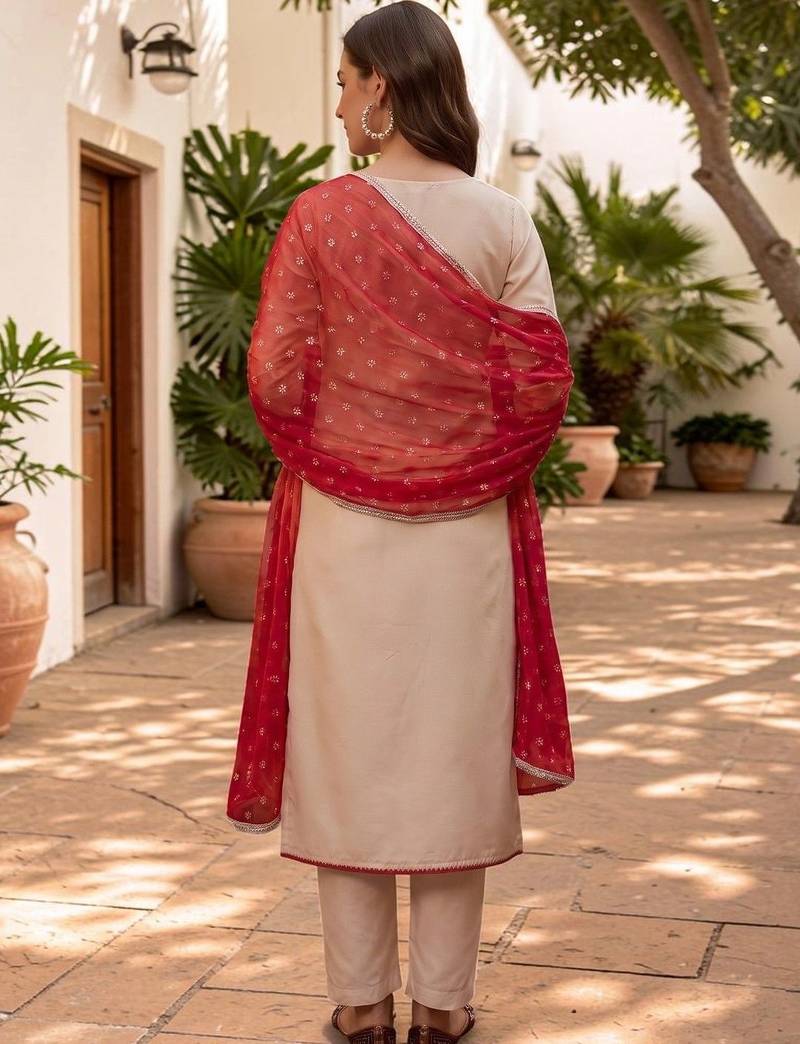 Women Ethnic Motifs Embroidered Regular Thread Work Kurta with Trousers & With Dupatta