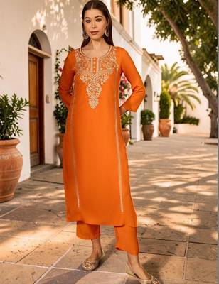 Women Embroidered Regular Thread Work Kurta with Trousers & With Dupatta 7