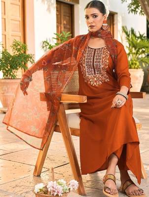 Women Ethnic Motifs Embroidered Regular Thread Work Kurta with Trousers & With Dupatta 1
