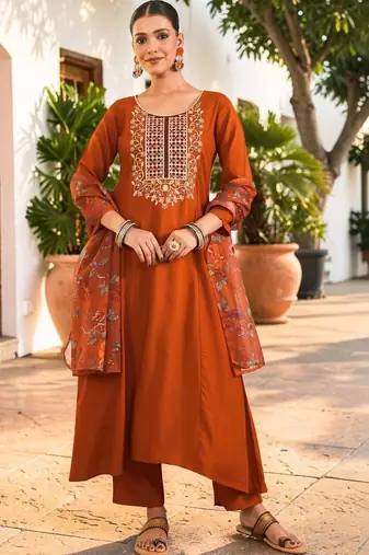 Women Ethnic Motifs Embroidered Regular Thread Work Kurta with Trousers & With Dupatta