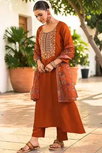 Women Ethnic Motifs Embroidered Regular Thread Work Kurta with Trousers & With Dupatta