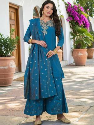 Women Ethnic Motifs Embroidered Regular Kurta with Palazzos & With Dupatta 1