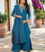 Women Ethnic Motifs Embroidered Regular Kurta with Palazzos & With Dupatta