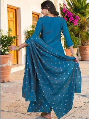 Women Ethnic Motifs Embroidered Regular Kurta with Palazzos & With Dupatta 4