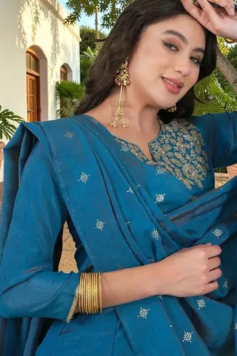 Women Ethnic Motifs Embroidered Regular Kurta with Palazzos & With Dupatta