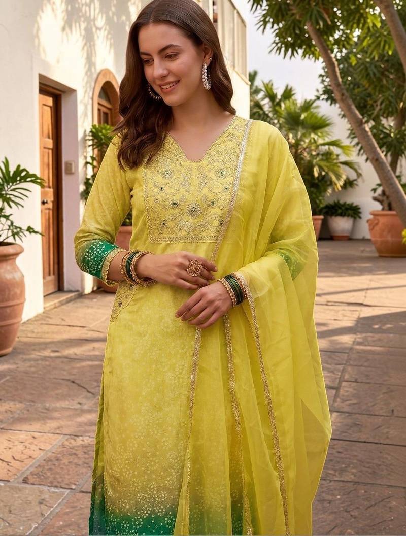 Women Ombre Dyed Regular Kurta with Trousers & With Dupatta