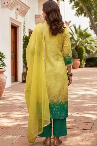 Women Ombre Dyed Regular Kurta with Trousers & With Dupatta