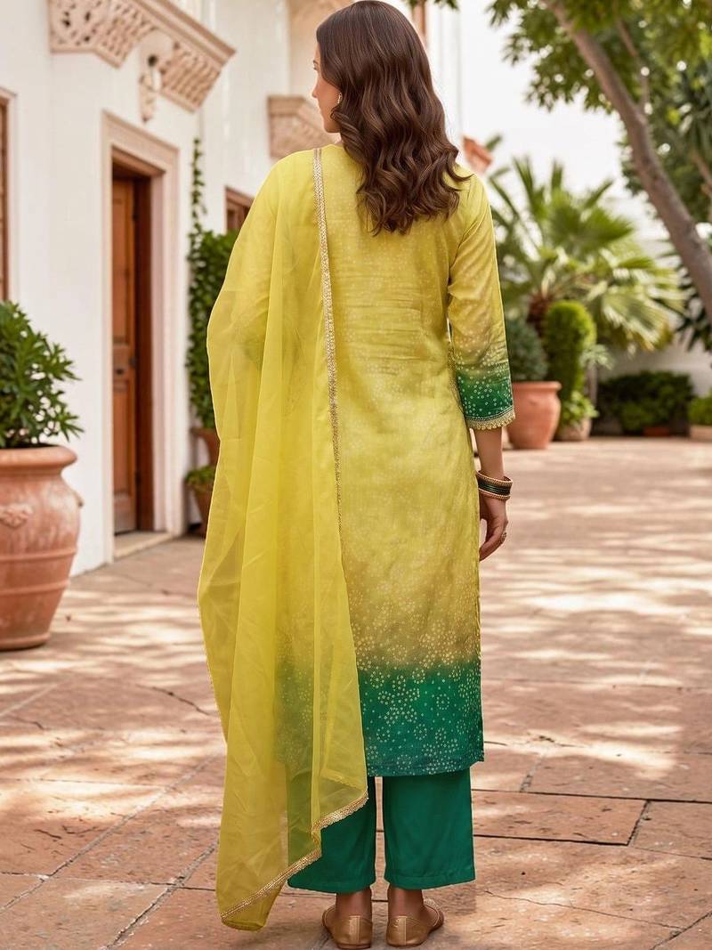 Women Ombre Dyed Regular Kurta with Trousers & With Dupatta