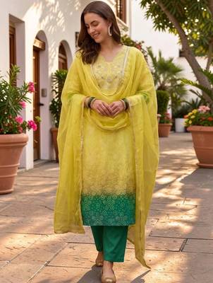 Women Ombre Dyed Regular Kurta with Trousers & With Dupatta 6