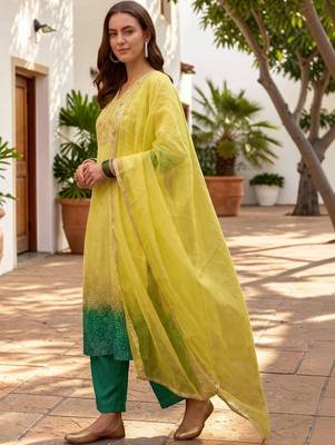 Women Ombre Dyed Regular Kurta with Trousers & With Dupatta 7