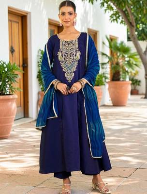 Women Ethnic Motifs Embroidered Regular Thread Work Kurta with Trousers & With Dupatta 1