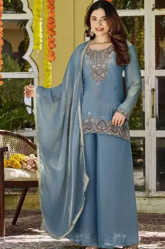 Women Ethnic Motifs Embroidered Regular Thread Work Kurta with Palazzos & With Dupatta