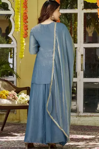Women Ethnic Motifs Embroidered Regular Thread Work Kurta with Palazzos & With Dupatta