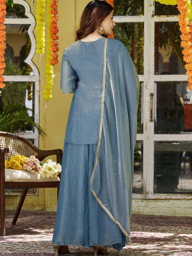 Women Ethnic Motifs Embroidered Regular Thread Work Kurta with Palazzos & With Dupatta