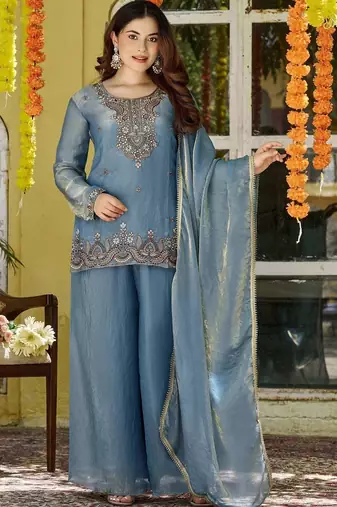 Women Ethnic Motifs Embroidered Regular Thread Work Kurta with Palazzos & With Dupatta