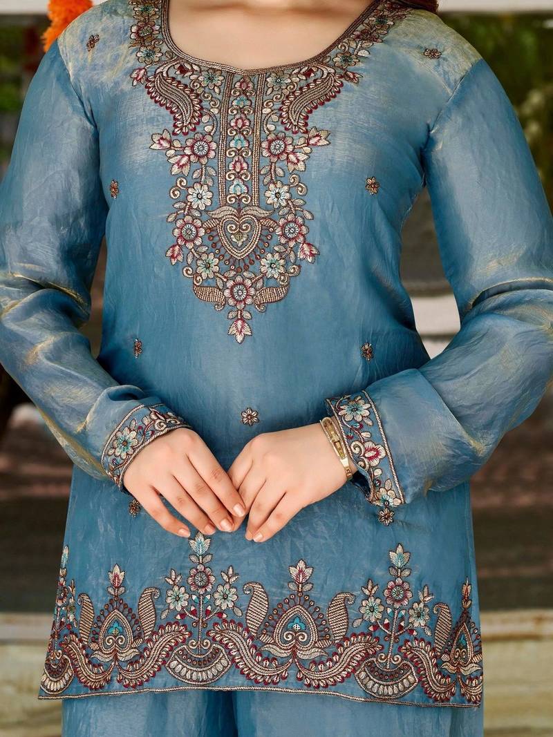 Women Ethnic Motifs Embroidered Regular Thread Work Kurta with Palazzos & With Dupatta