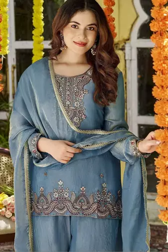 Women Ethnic Motifs Embroidered Regular Thread Work Kurta with Palazzos & With Dupatta