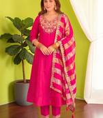 Women Ethnic Motifs Embroidered Regular Thread Work Kurta with Trousers & With Dupatta
