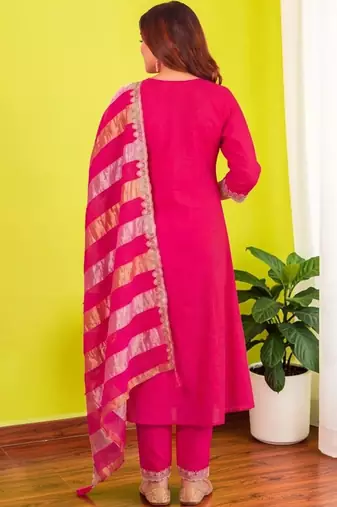 Women Ethnic Motifs Embroidered Regular Thread Work Kurta with Trousers & With Dupatta