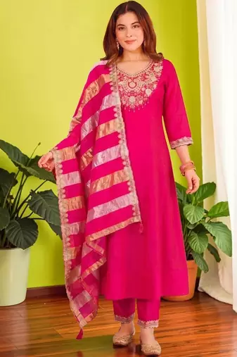Women Ethnic Motifs Embroidered Regular Thread Work Kurta with Trousers & With Dupatta
